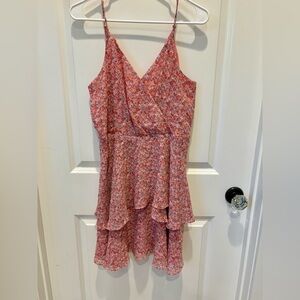 Skies Are Blue Pink floral tiered ruffle dress size M